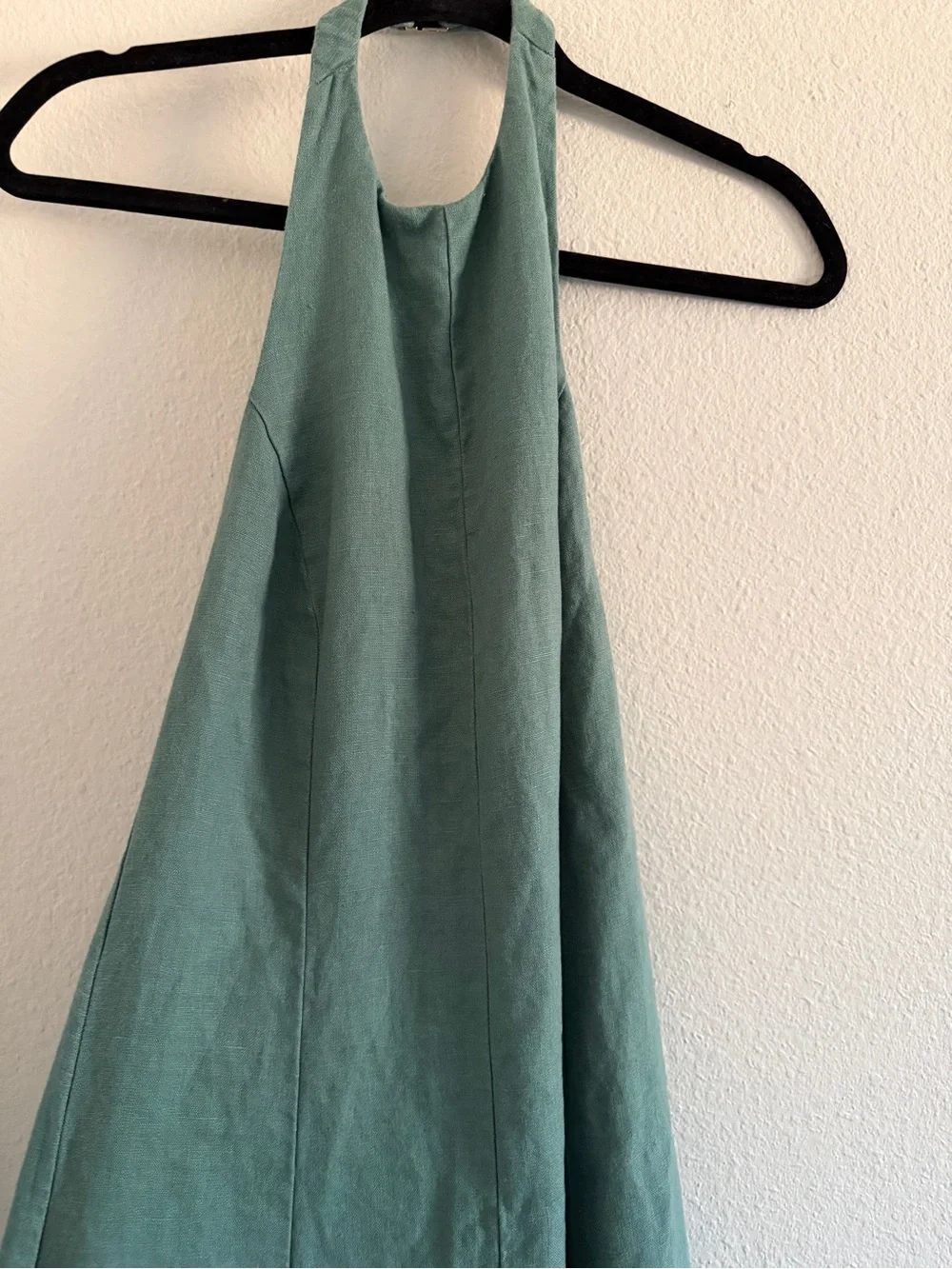 Abercrombie Fitch Premium Linen Maxi Dress High Neck Halter Sage Teal ST